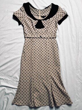 Stop Staring! Tan with Black Polka Dots Fitted Dress